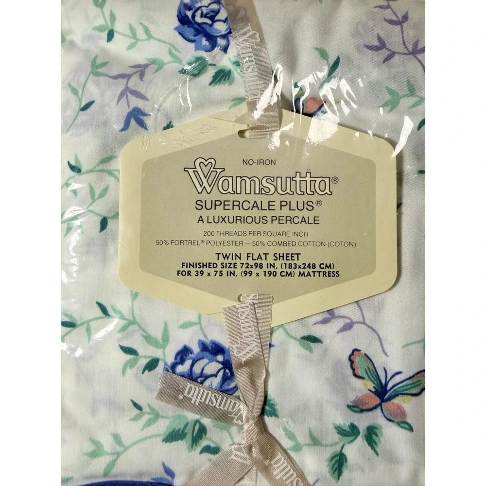 Wamsutta D Porthault Sheet Set TWIN Pompadour Blue Floral Vtg Sheets Butterfly